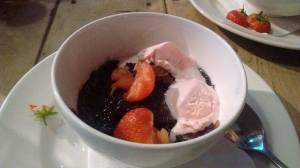 One of our bowls of hot chocolate brownie with strawberry ice cream. Mmmm